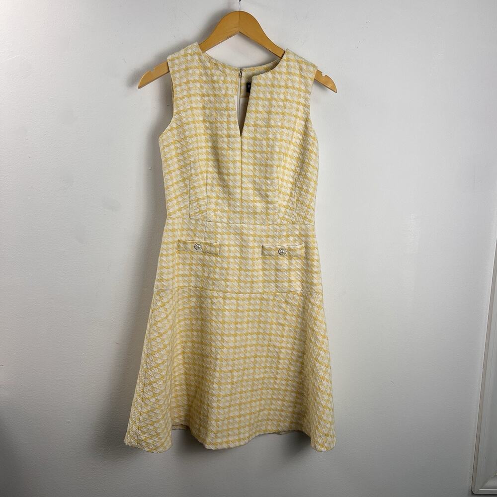 Karl Lagerfeld women's Yellow / Ivory Boucle Tweed Dress - size 4 - retail $168